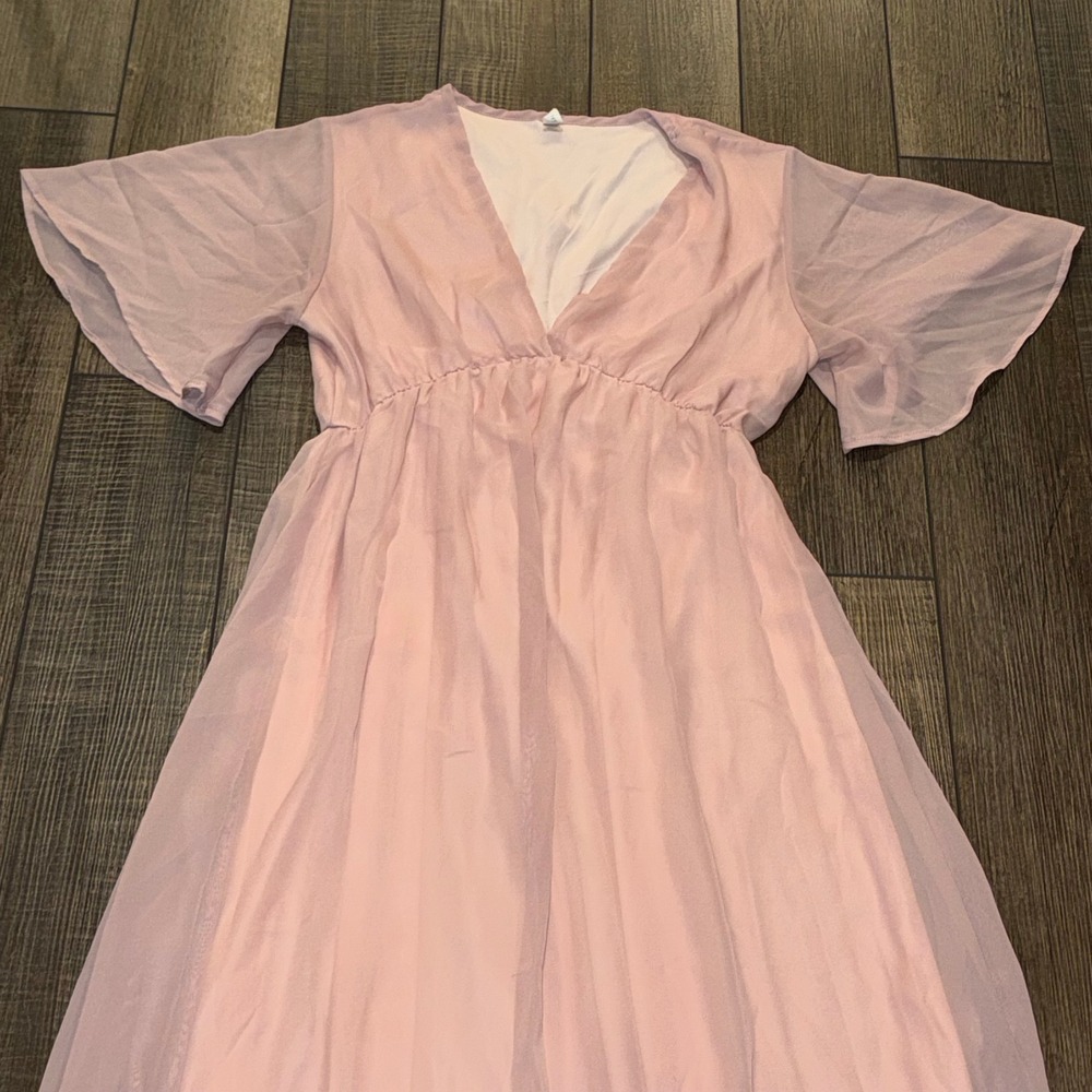 PinkBlush Light Pink Chiffon V-Neck Flutter Sleeve Maxi Dress VD8151-1K Medium - Picture 6 of 6
